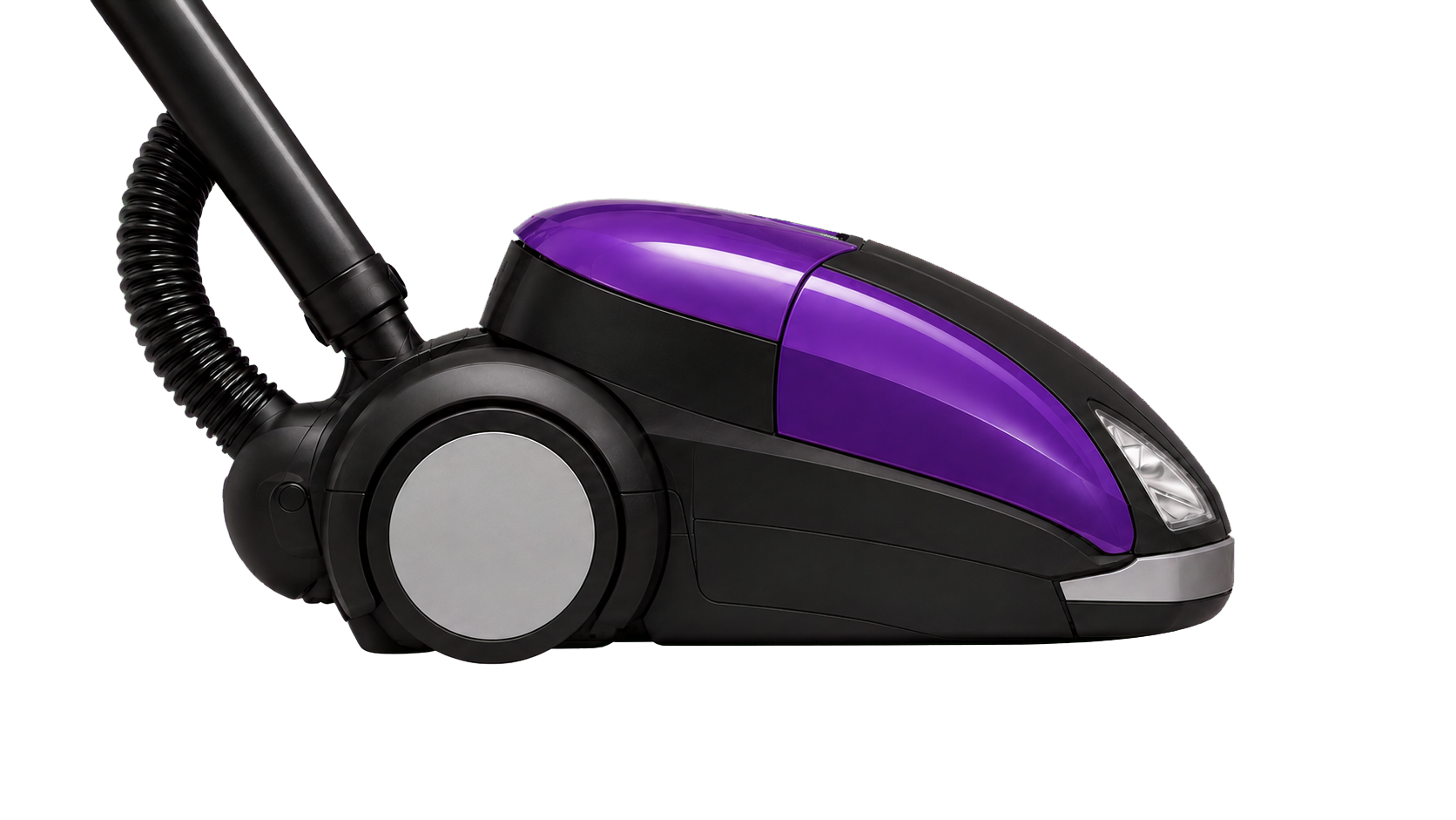 Leveled side view of the purple and black Voidtuner X1 vacuum cleaner pointing to the right